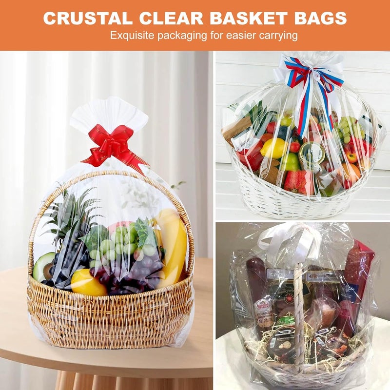 ZIMCEMS 12Pcs 24X30 inch Clear Cellophane Gift Wrap Bags Basket Wrapping Plastic Large Cello Bags for Party Favors Treats Mug with 5" Twist Ties - Image 3